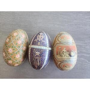 Set Of 3 Vintage Metal Fabriage Eggs Easter Made In China